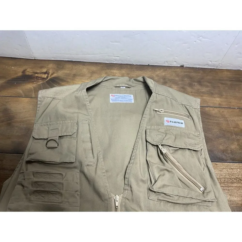 Vintage FujiFilm Camera Vest Mens Large Brown Multi Pocket Photographer 90s